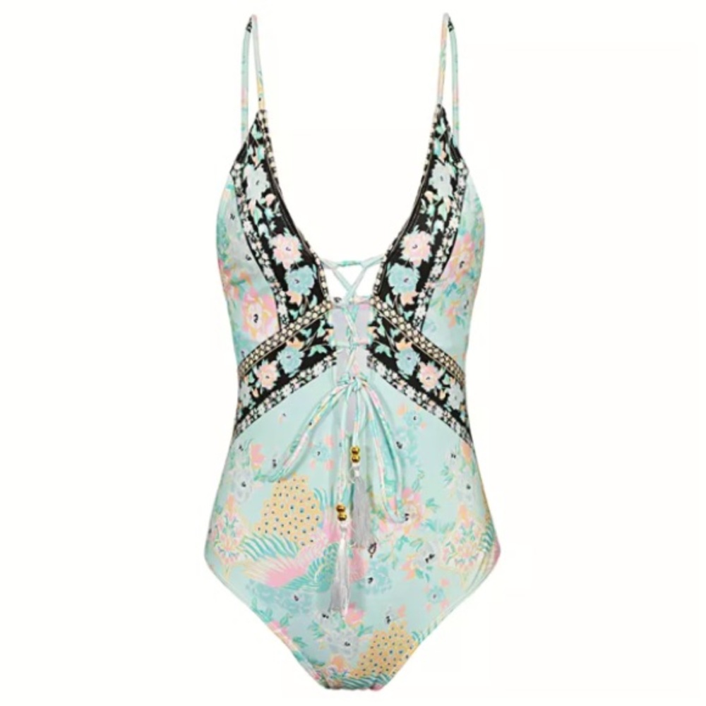 Floral Lace-Up One Piece SWIMSUIT Cloud Dancer NEW - Picture 2 of 7